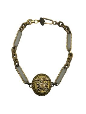 US Navy WWII Era Insignia Sweetheart chain Bracelet gold tone & white vintage